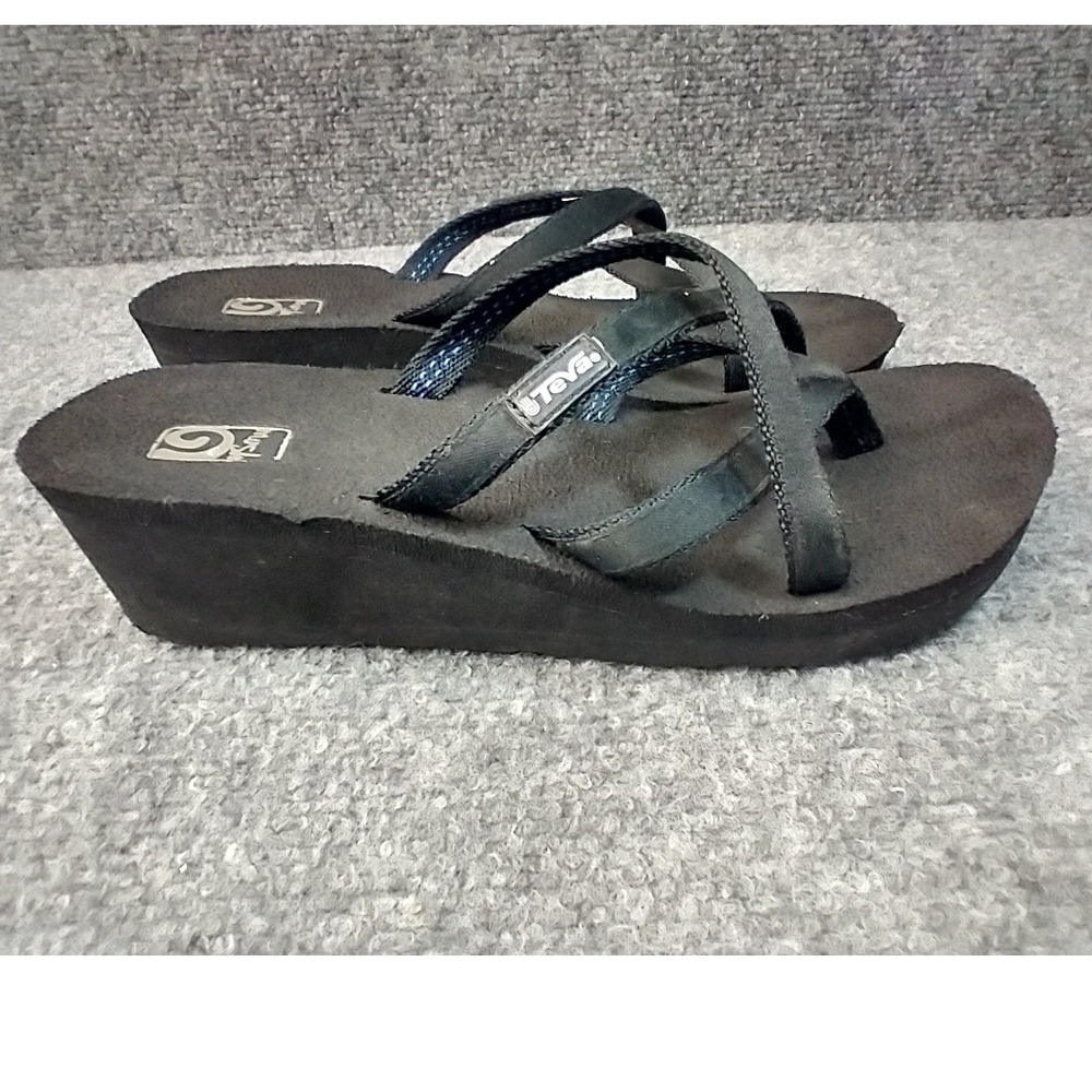 Teva Mush Mandalyn Wedge 2 Black Strappy Platform Sandals Women 7 1000099